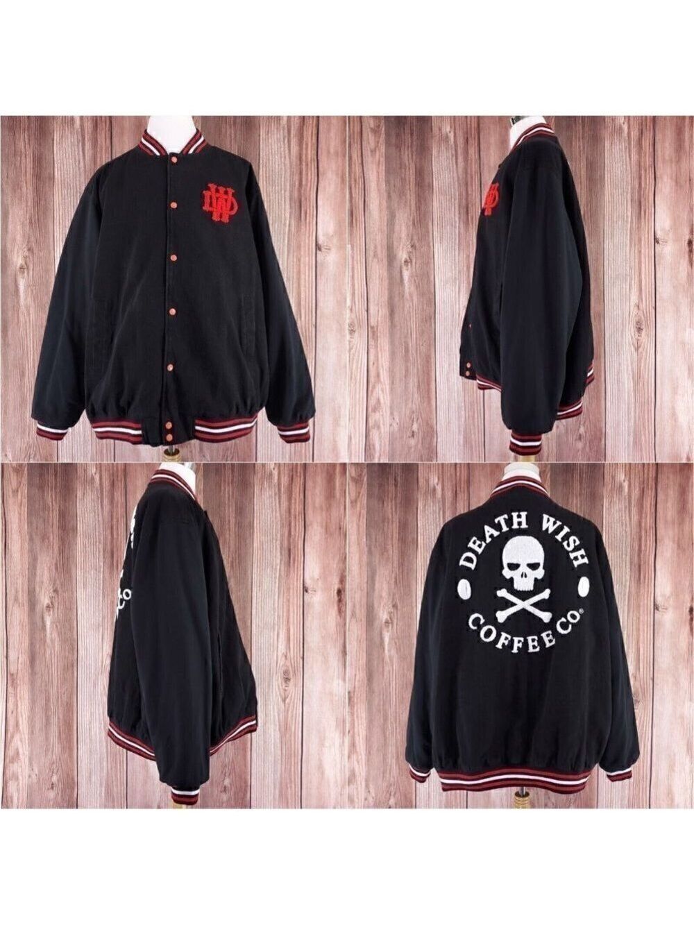 *Read Desc* Death Wish Coffee Co. Company Mens 5XL Varsity Jacket Cotton Skull